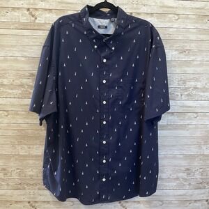 IZOD Mens 3XL Shirt Easy Wear Short Sleeve Navy Blue Sailboat AOP All Over Print